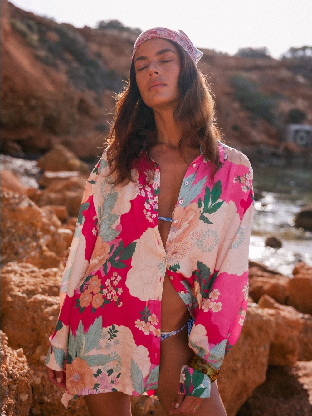 Spell & The Gypsy Tyler Floral Print Oversized Shirt Pink XL